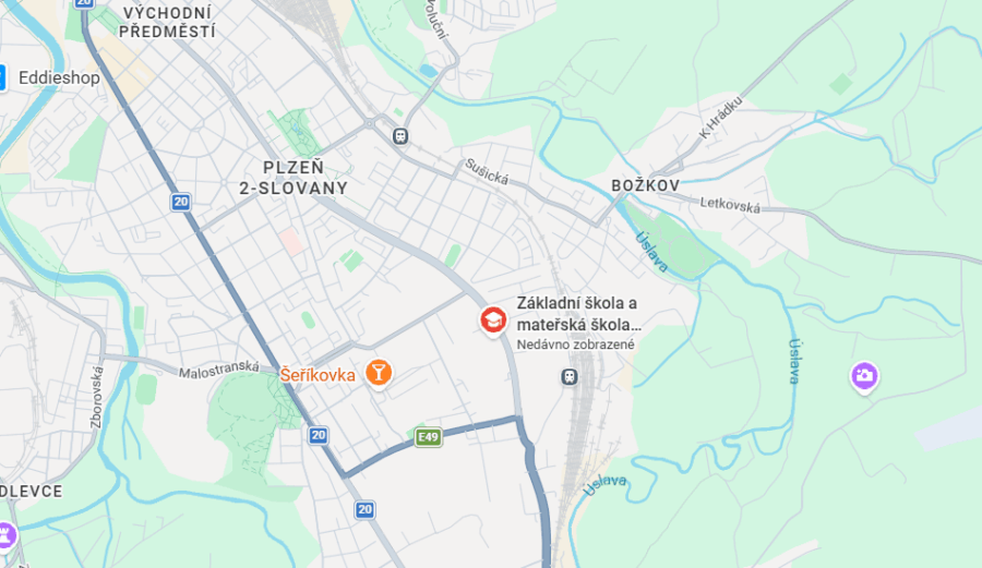 Mapa -&nbsp;škola Basic Plzeň